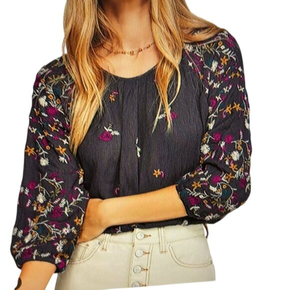 Free People Cottagecore Wild Flowers Embroidered Peasant Blouse 🌼 size… - Picture 1 of 5